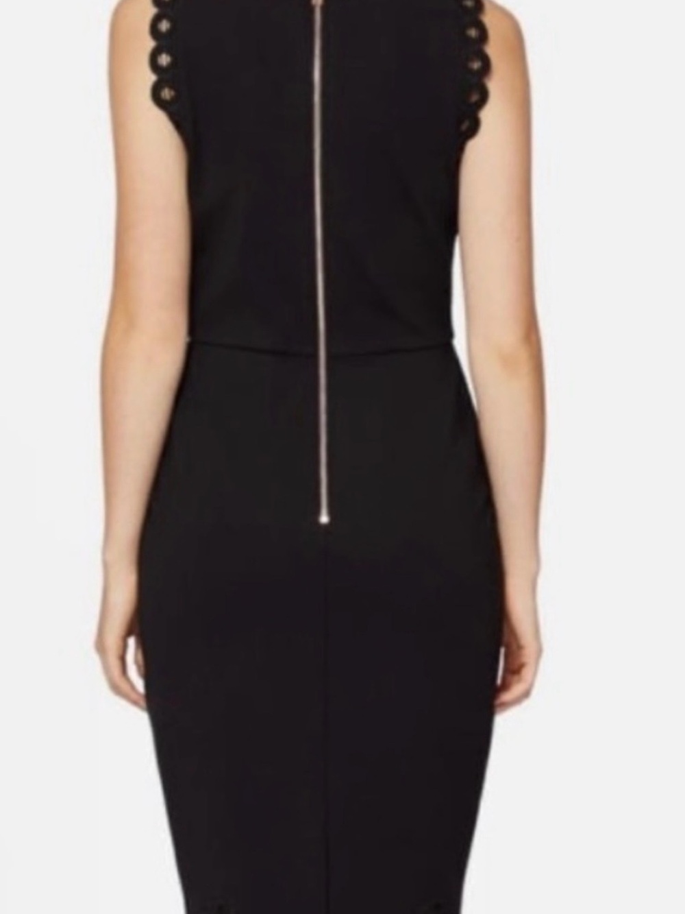 Ted Baker Black Scalloped-Sleeve Midi Dress with Exposed Back Zip - Picture 3 of 5